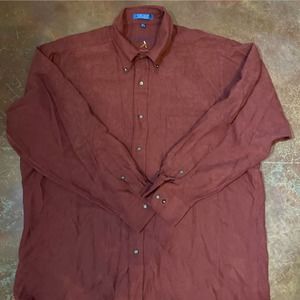 G. H. Bass & Co Micro Suede Long Sleeve Shirt Burgundy/Rust Size 16.5 L